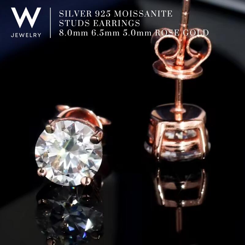 W Jewelry Moissanite "Studs Earrings" ダブル ジュエリー モアサナイト スタッズ ピアス シルバー925 ローズゴールド ピンクゴールド コーティング 金 高輝度 ストリート メンズ ユニセックス 男女兼用 プレゼント 金属アレルギー対応