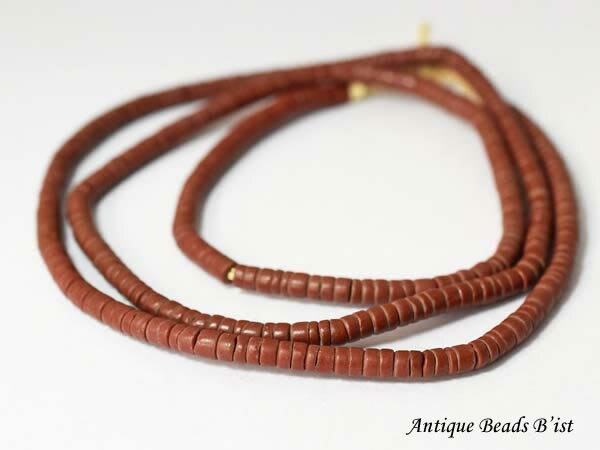 【1803】アンティークブラウン輪切型ビーズ一連ロング【とんぼ玉】【ビーズ】【パーツ】【骨董】【anti..