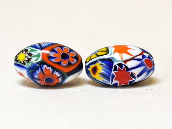 【2412】エルコレ・モレッティ ミルフィオリオーバル小粒ビーズ2個セットFS7【とんぼ玉】【トンボ玉】【ビーズ】【パーツ】【アンティークビーズ】【骨董】【ベネチア】【antiquebeads】【beads】