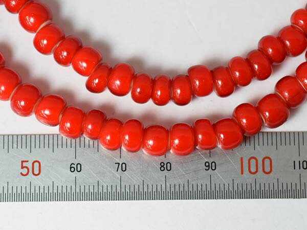 【1710】ホワイトハーツ鮮烈赤中大粒ビーズ一連Φ7.0mm【とんぼ玉】【アンティーク...