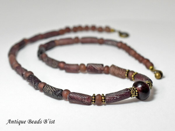 【1911】江戸とんぼ玉ヘッドと古代ローマン残欠ビーズの紫色づくしネックレス【とんぼ玉】【トンボ玉】【ビーズ】【ネックレス】【antiquebeads】【beads】【骨董】【蜻蛉玉】【送料無料】