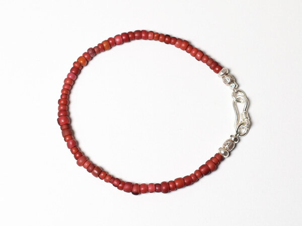 【2510】ANTIQUE金赤小粒ホワイトハーツブレスレット(約18.0Cm)【とんぼ玉】【蜻蛉玉】【アンティーク..