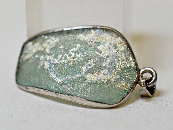 【2501】古代ローマンセミクリア美銀化残欠片シルバー枠ペンダントヘッド2【とんぼ玉】【蜻蛉玉】【ア..