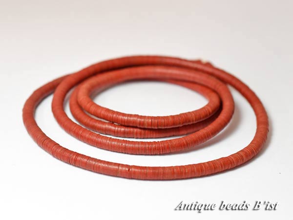 【1702】レコード盤レンガ色ビーズ一連(Φ4.5mm)A【とんぼ玉】【アンティークビーズ】【ビーズ】【パー..