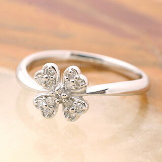 K10PG/WG クローバー リング【送料無料】【品質保証書】【代引手数料無料】指輪 人気 可愛い ギフト 誕生日 プレゼント ホワイトデー クリスマス・ホワイトゴールド ピンクゴールド・ダイヤモンド 10k 10金 ゴールド ダイヤモンドリング 四葉 ダイヤ 四つ葉