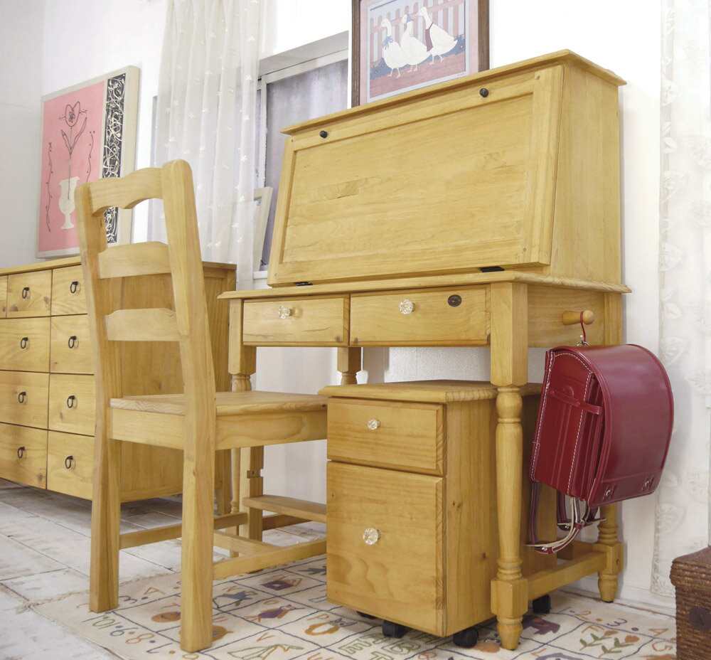 【カントリーライティングビューロー セット/mod01 ファイルチェストF2セット クリスタルガラス取っ手】カントリーパイン学習、ライティング机/カントリーパイ...