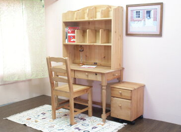 パイン材デスク【カントリーパインデスク-イリデ、ワゴンチェストセット/木製取っ手】カントリーパイン学習机/カントリーパイン机/カントリー家具/幅105cm/パイン木製取っ手付
