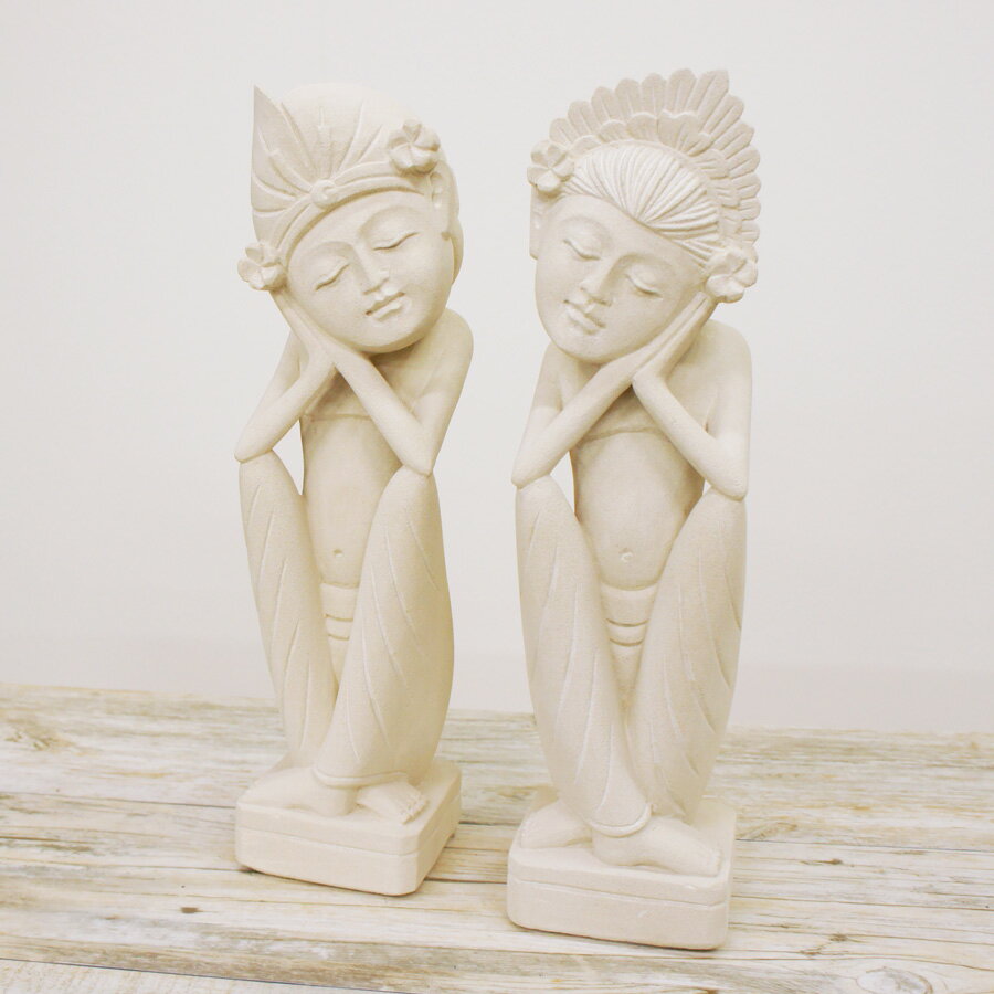 【送料無料！】バリ石像・バリニーズカップルペア・高さ40cm / バリ雑貨 アジアンインテリア 石 石像 ストーン パラス石 パリマナン 人形 置き物 飾り物 オブジェ アジアン家具 バリ家具 アジアン バリ 通販