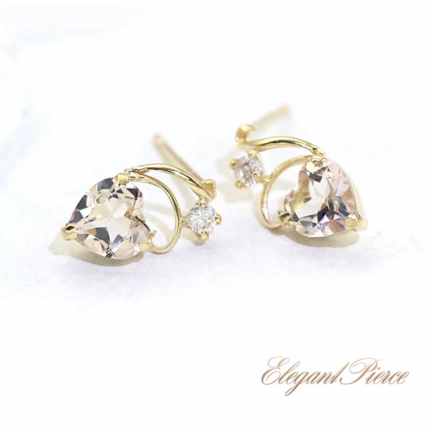 18K ゴールド ピアス モルガナイト ダイヤモンド ハート 可愛い レディース ジュエリー 18金 K18 ダイアモンド モルガナイトピアス ハート形 かわい...