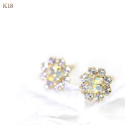 フラワー ピアス 18金 イエローゴールド K18YG エチオピア産 オパール 18k K18 レディース アクセサリー ジュエリー プレゼント 贈り物 ギフト 誕生石 10月 パーティー 二次会 花 エチオピアオパール 10月の誕生石 10月生まれ 花 華奢 シンプル お洒落 母の日ギフト 2024