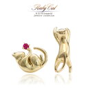 ルビー 猫 ピアス イエローゴールド レディース 10金 ジュエリー ギフト 女性 アクセサリー 誕生日プレゼント お祝い 猫ピアス おしゃれ キャット 7月 ...