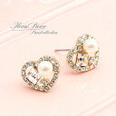 小さめ スタッドピアス プチピアス チタン ハート heart かわいい キラキラ 可愛いピアス 華やか クリスタル 【 ゴールド 鍍金】【樹脂 パール 】【 ...