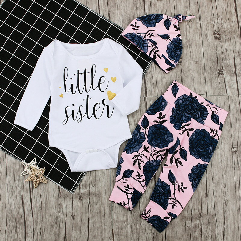 子供服 セットアップ 長袖Tシャツ&ズボン&帽子 3点セット 女の子 キッズ ベビー 長袖 ロンT パンツ 長ズボン 子ども服 こども服 子供 春 春服 夏 夏服 かわいい 可愛い おしゃれ 花柄 韓国子供服 韓国子ども服 韓国 70cm 80cm 90cm 100cm