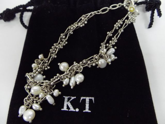 K.T /ケーティー ★銀色 /パール風 チェーン ブレスレット 【中古】K210808T-04