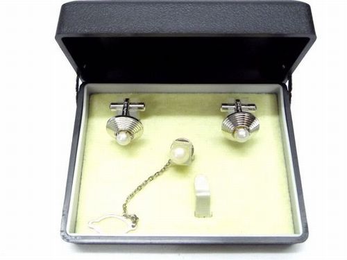 タイピン&カフスセット★パール/真珠【中古】K240811TK-18