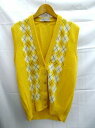 JAEGER★イエガー/ニットベスト/アーガイル/イエロー/イングランド製/英国製/86cm 34in サイズ【中古】K250401TK-13