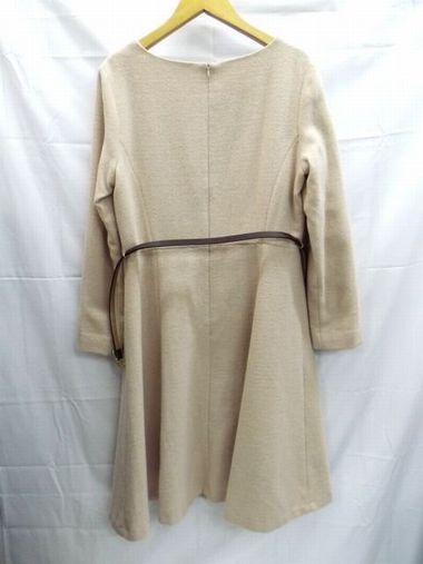 NATURAL BEAUTY BASIC★ナチュラルビューティーベーシック/長袖ワンピース/ベルト付き/ラメ/ピンク/Lサイズ【中古】K250302TK-15