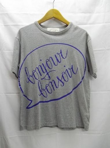 bonjour bonsoir★ボンジュール ボンソワール/ボンジュールレコーズ/ビッグロゴ/Tシャツ/半袖/グレー/日本製/Mサイズ【中古】K240929TK-19