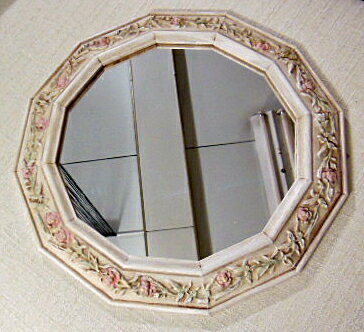 イタリア製　オクトミラー　12角形鏡 　十二角形　アンティーク調ウォールミラー　クラシック　花柄　木製枠　デコラティブ　【送料無料】