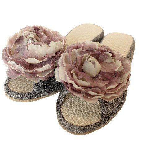 アンティーク調 スリッパ ルームシューズ フラワー ボンボン BONBON Mサイズ/Lサイズ 対応 グレー【送料無料】