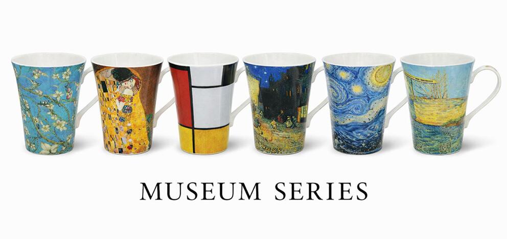 樂天商城 - 名画マグカップ ユーパワー マグカップ ギフト向けマグカップ ボーンチャイナ ミュージアム【世界の名画とコーヒータイム】ゴッホ モンドリアン