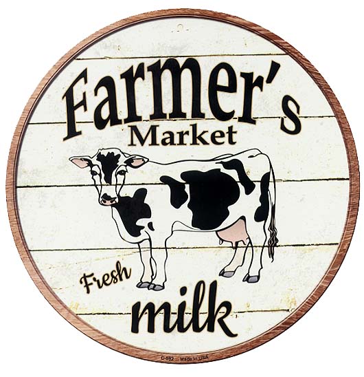 乳牛 アメリカンブリキ看板 ミルク FARMERS MARKET ラウンド 円形 アメリカン雑貨 アメリカ 雑貨 サインプレート サインボード ティンサイン メタルプレート 動物 おしゃれ カフェ 店舗 ガーデニング ンテリア ブリキ 看板