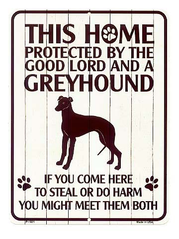 グレイハウンド 雑貨 PROTECTED BY THE GOOD LORD AND A GREYHOUND 当店Sサイズ アメリカンブリキ看板 アメリカ ブリキ看板 アメリカン雑貨 アメリカ雑貨 グレーハウンド ペット 犬 動物 看板 おしゃれ カフェ バー 店舗 ガーデニング インテリア