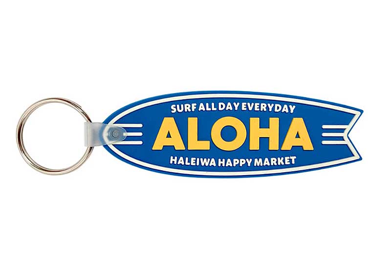 サーフボード型 HALEIWA HAPPY MARKET キーホルダー キーリング ブルー ALOHA ラバー製 ハレイワ ハッピー マーケット ハワイ ハワイアン 雑貨 おしゃれ サーフィン 雑貨 アメリカン雑貨 アメリカン