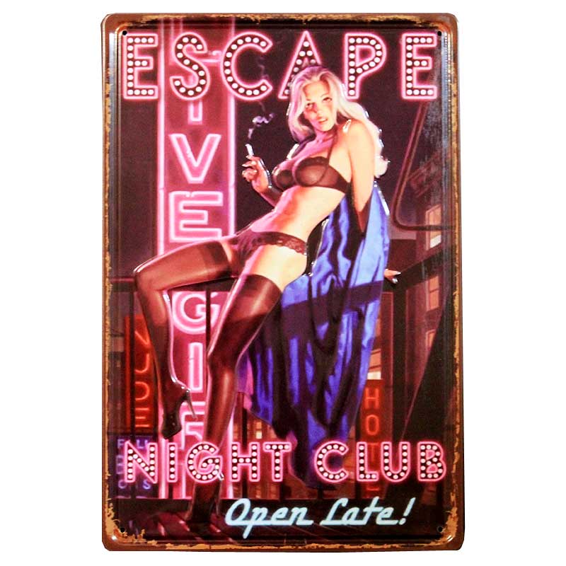 セクシーガール ESCAPE NIGHT CLUB ミニサイズ エンボス加工 レトロ調 メタルプレート メタルサイン ブリキ看板 アメリカ ブリキ看板 アメリカン雑貨 アメリカ雑貨 ガレージ ポスター おしゃれ 店舗 カフェ インテリア 看板