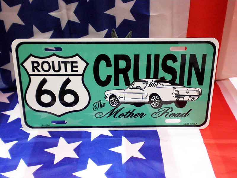 ルート66 CRUISIN フラットタイプ ライセンスプレート アメリカン雑貨 アメリカ 雑貨 サインプレート サインボード ティンサイン メタルプレート ブリキ ガレージ ポスター 看板 おしゃれ カフェ バー 店舗 インテリア