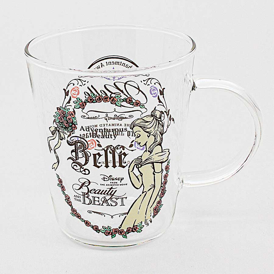 Mug Cup - 美女と野獣 ベル柄 耐熱ガラス製 マグカップ 電子レンジご利用可能 ディズニー プリンセス キャラクター ガーリー デザイン グッズ 食器 雑貨