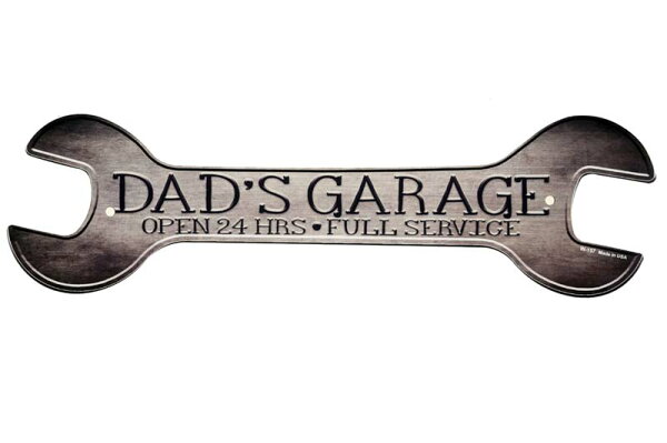 スパナ型パパのガレージDAD'SGARAGEアメリカンブリキ看板ダイカットアメリカブリキ看板アメリカン雑貨アメリカ雑貨サインプレ