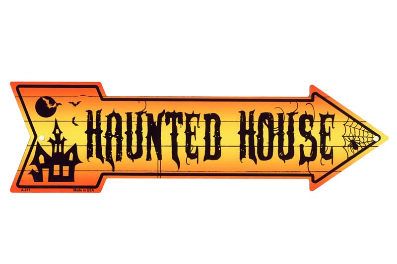 ハロウィン 雑貨 ホーンテッドハウス HAUNTED HOUSE お化け屋敷 アローカット 矢印型 アメリカンブリキ看板 アメリカン雑貨 アメリカ 雑貨 サインプレート メタルプレート インテリア おしゃれ カフェ バー 店舗 ブリキ 看板 デコレーション 飾り ガーデニング 装飾