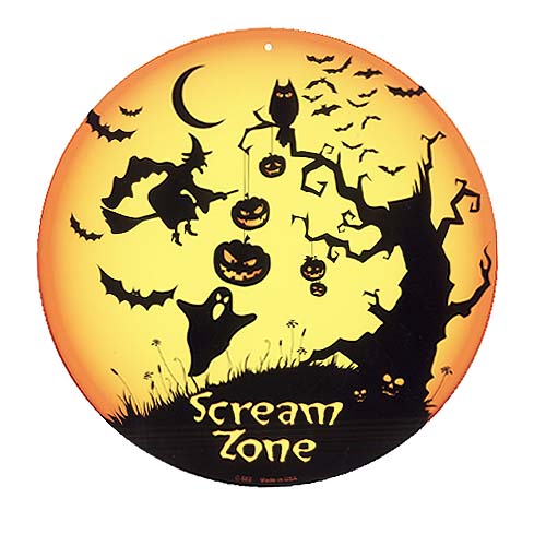 ハロウィン 飾り Screm Zone ラウンド 円形 アメリカンブリキ看板 アメリカン雑貨 アメリカ 雑貨 サインプレート サインボード ティンサイン メタルプレート インテリア おしゃれ カフェ バー 店舗 ブリキ 飾り ガーデニング 看板