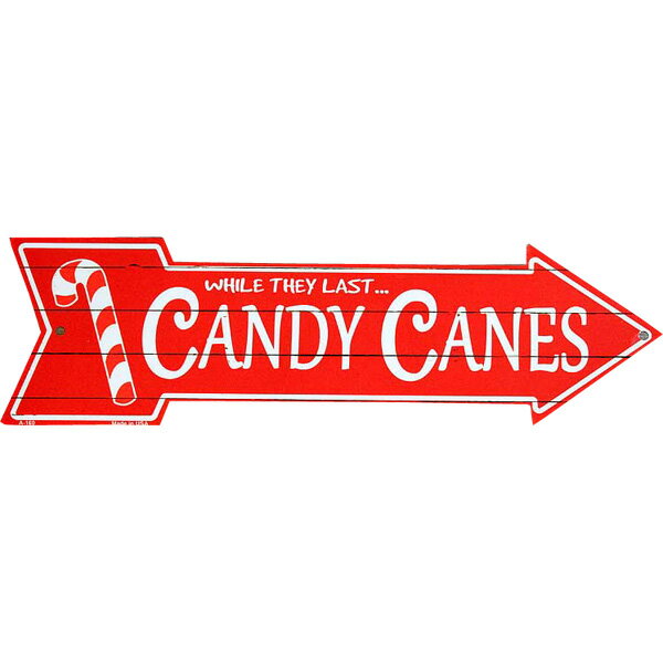 キャンディーケイン CANDY CANES お菓子屋さん系 アローカット 矢印型 アメリカンブリキ看板 アメリカン雑貨 アメリカ 雑貨 サインプレート サインボード ティンサイン メタルプレート おしゃれ カフェ 店舗 インテリア ブリキ 看板