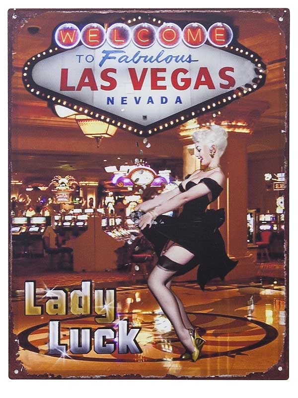 ラスベガス オールドピンナップガール LADY LUCK レトロ調 金属製壁飾り メタルプレート アメリカン雑貨 アメリカ雑貨 サインプレート メタルプレート ブリキ 看板 おしゃれ 店舗 カフェ バー サーフィン インテリア ガレージ ポスター