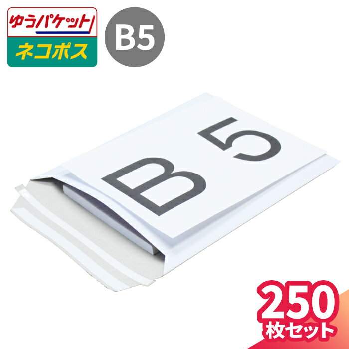 メール便対応 厚紙封筒 B5 白 250枚(1束) 直輸入 (225×290mm) クリックポスト ゆうパケット 封筒 B5サイズ 定形外郵便 規格内 通販 梱...