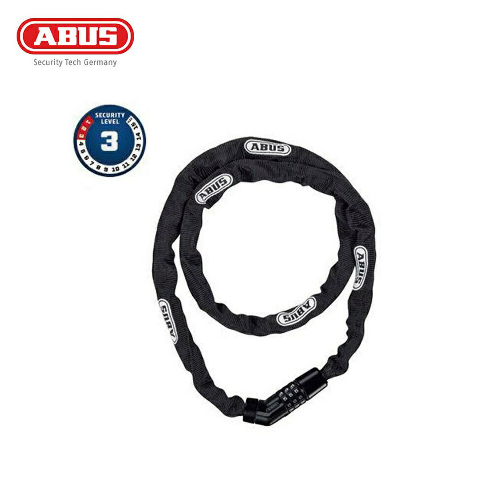 ABUS アブス 自転車アクセサリー 鍵 ロック ABUS チェーンロック 4804C 110 85-3603098302 85-3603098302 ダイヤルタイプ 軽量 角型チェーン カラフルカバー ブラック