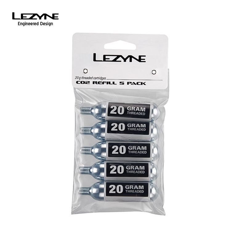 LEZYNE レザイン 自転車 アクセサリー CO2ボンベ CO2 CARTRIDGE 20G SILVER 5PCS ネジ式 空気入れ 携帯 交換用 CO2カートリッジ インフレーター シルバー ツーリング ロードバイク クロスバイク