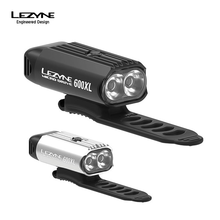 LEZYNE レザイン 自転車 LED フロントライト MICRO DRIVE 600XL USB充電 プラグ一体型 600ルーメン おすすめ インジケーター ストラップマウント ワンタッチ着脱 照明 ブラック シルバー バッテリ 本体重量97g