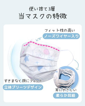 【土日もあす楽】【2個以上送料無料】不織布マスク 50枚 子供 箱 立体型 在庫あり 使い捨て 3層構造 マスク キッズ 小さいサイズ ホワイト かぜ 花粉 ハウスダスト 子供サイズ 小学生 145mm×95mm 表裏が分かりやすい 絵柄付き
