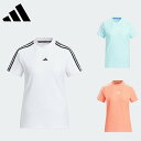 adidas アディダス レディース ゴルフウェア シャツ スリーストライプス SSモックネックシャツ NMJ69 23SS 春夏 吸汗速乾 ストレッチ ポリエステル ポリウレタン コーラルフュージョン クリアアクア ホワイト