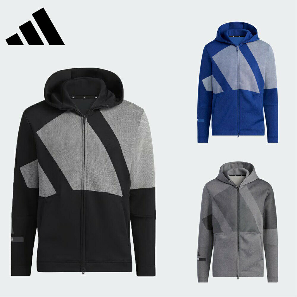 アディダス 【30％OFF セール】adidas アディダス メンズ ゴルフウェア ジャケット ビックアディダスロゴ ダンボールニット 長袖フルジップフーディー NMJ92 23SS 春夏 レギュラーフィット ジップポケット 伸縮性