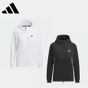 【セール】adidas アディダス レディース ゴルフウェア トレーナー ファブリックミックスストレッチ フーディー IKK63 24SS 春夏 レギュラーフィット フルジップ ドローコード フロントポケット ポリエステル ポリウレタン ホワイト ブラック