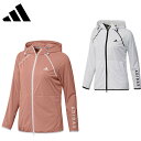 【セール】adidas アディダス レディース ゴルフウェア ジャケット WIND.RDY 防風 撥水 ストレッチジャケット MKS67 23FW 秋冬 フーディージャケット バインダー仕様 スポーティー ナイロン クレイ ホワイト