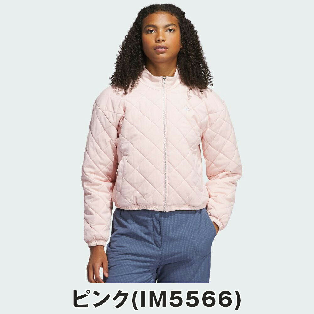【セール 30%OFF】 adidas アディダス レディース ゴルフウェア ブルゾン GO-TO 撥水 フルジップ ショート丈キルトジャケット JRY36 24FW 秋冬 暴風素材 メタルジップ 汎用性 機能性 お洒落デザイン ナイロン ピンク ホワイト ブラック