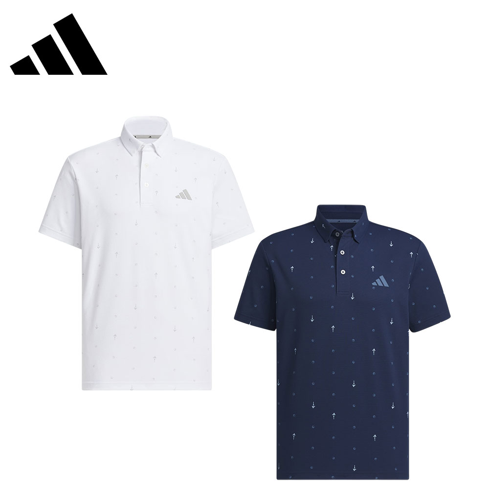 【セール 25%OFF】 adidas アディダス メンズ ゴルフウェア シャツ モノグラム 半袖シャツ KVH28 25SS 春夏 レギュラーフィット 3つボタンポロ襟 AEROREADY 裾サイドスリット モノグラムプリント 高機能ゴルフポロ リサイクル素材