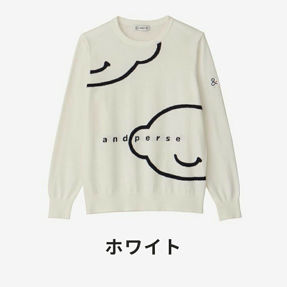 40%OFF セール and per se アンパスィ レディース ゴルフウェア セーター コットンミックスecoニット 長袖 AFS2304A1 24SS 春夏 洗濯機 クルーネック スポーティ ホワイト レッド