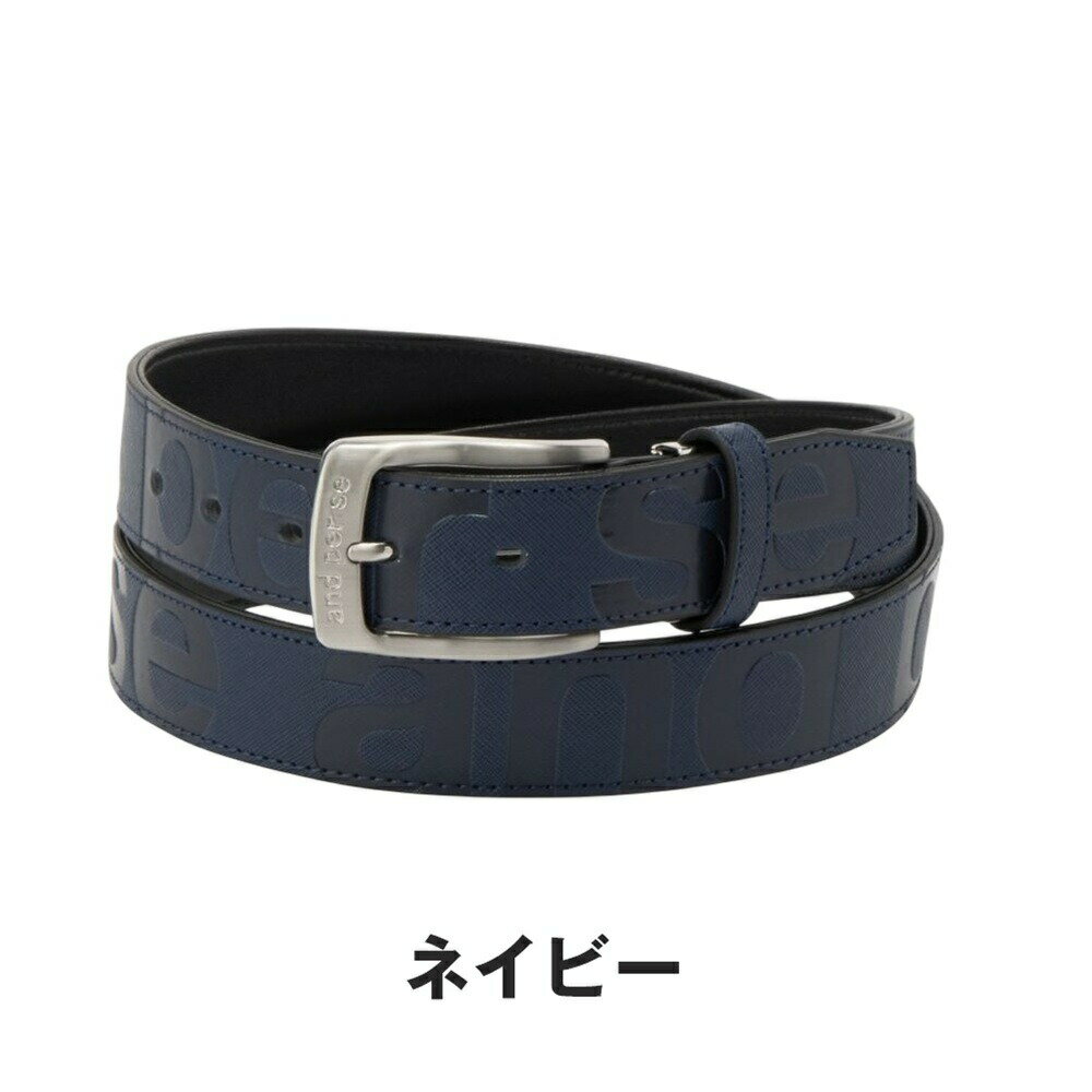 【セール 10%OFF】and per se アンパスィ メンズ ゴルフ ベルト AMF7405 25FW 秋冬 エンボス加工 シンプルデザイン 長さ調整機能オメガ付き 機能性 汎用性 合成皮革 ネイビー グレー