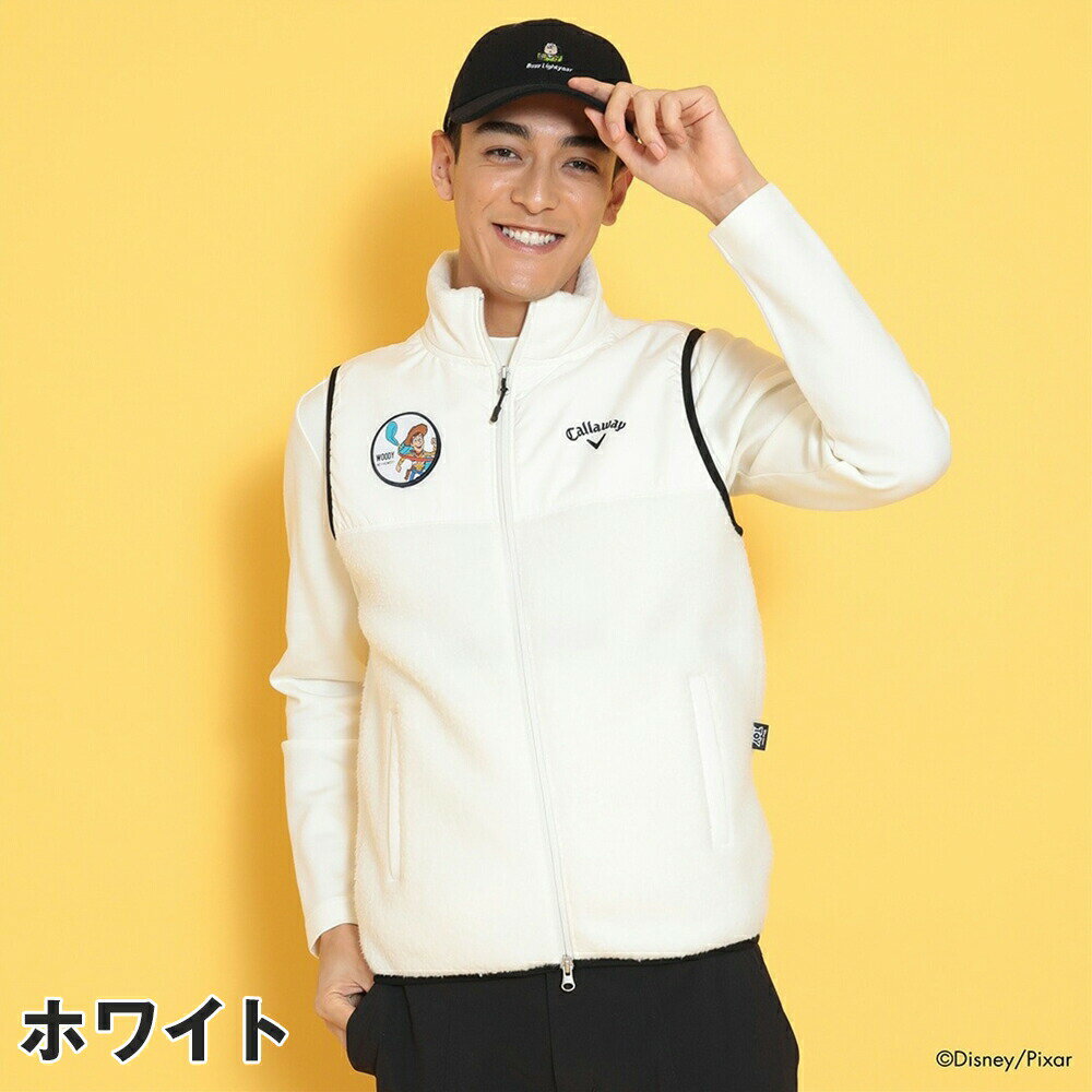【セール 30%OFF】 Callaway キャロウェイ メンズ ゴルフウェア ベスト ToyStory Callaway Collection シェルパフリースボアベスト C24216130 24FW 秋冬 起毛感 キャラクターワッペン お洒落デザイン ポリエステル ホワイト ベージュ ネイビー